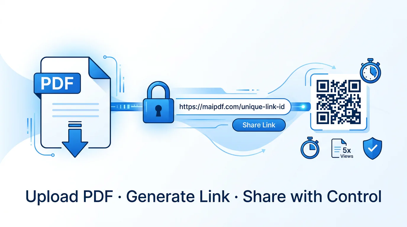 Upload a PDF, create a controlled link and QR code, then share it online